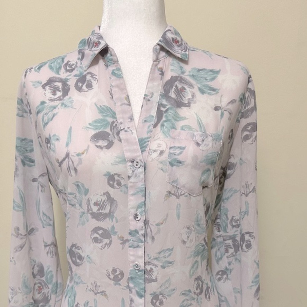 Kut from the Kloth Flora Print Semi-Fit w Back Gathered Button Up Shirt Blouse S - Picture 7 of 16